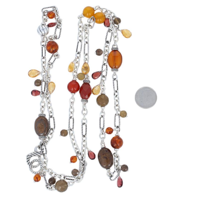 Women's David Yurman Multi-Gemstone Bijoux Bead Figaro Necklace Sterling Amber