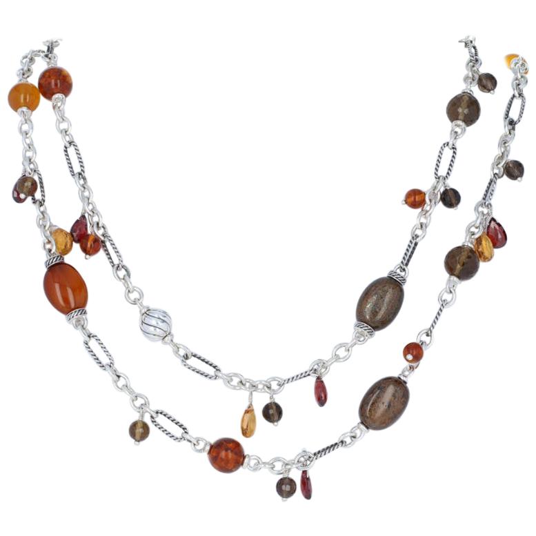 David Yurman Multi-Gemstone Bijoux Bead Figaro Necklace Sterling Amber