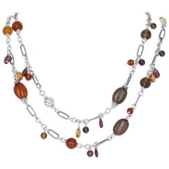 David Yurman Multi-Gemstone Bijoux Bead Figaro Necklace Sterling Amber