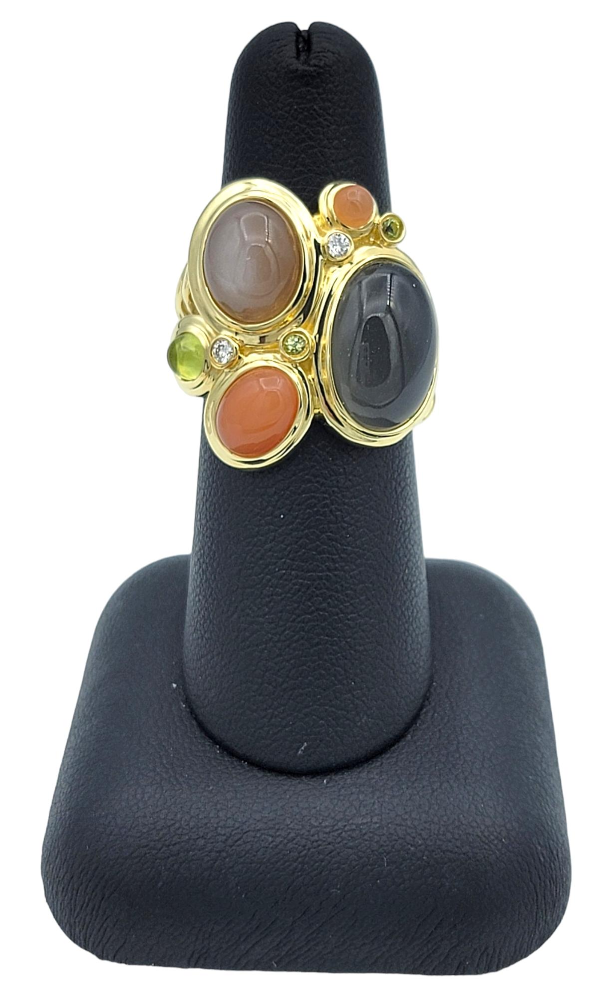 David Yurman Multi Gemstone Cabochon Mosaic Cocktail Ring 18 Karat Yellow Gold 5