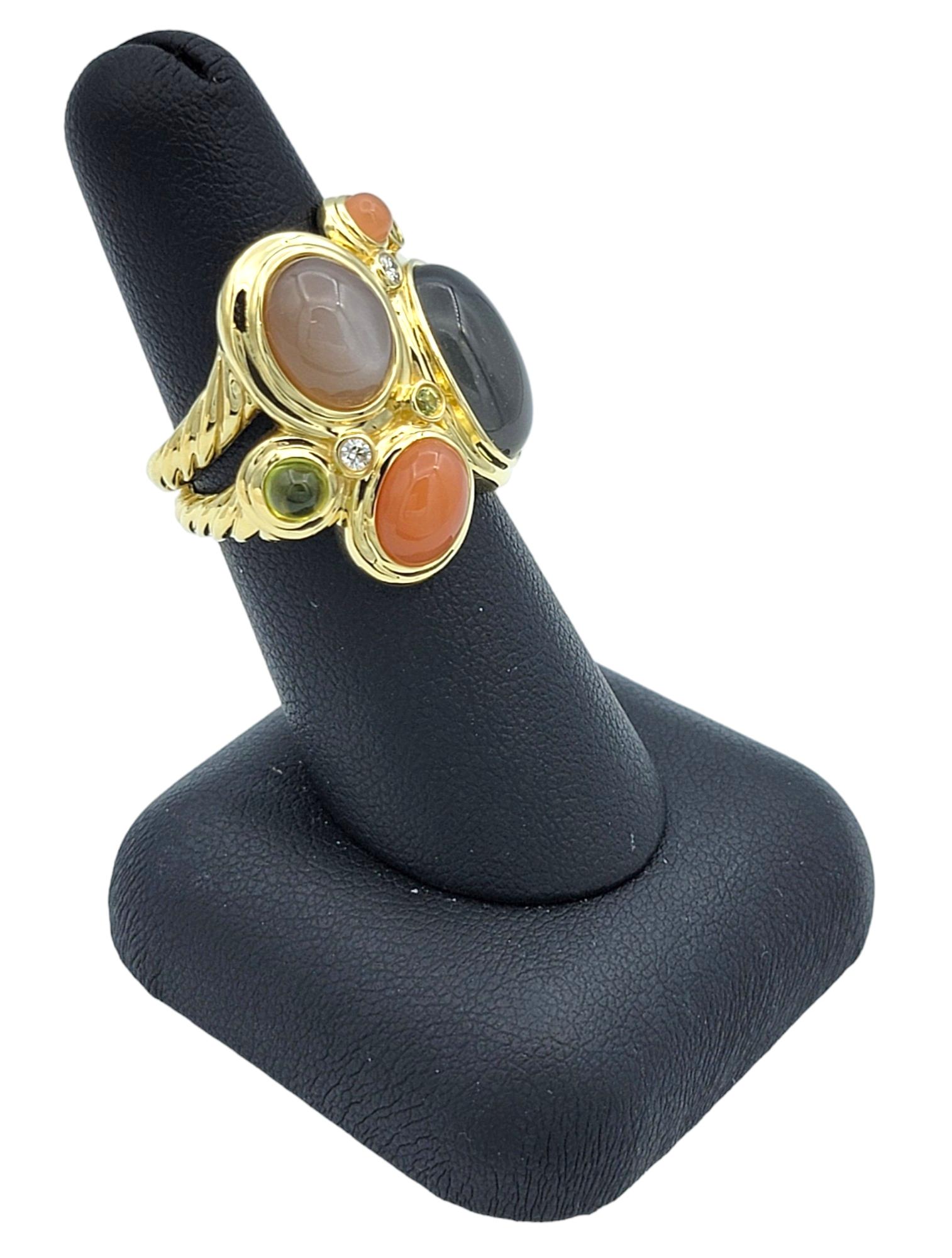 David Yurman Multi Gemstone Cabochon Mosaic Cocktail Ring 18 Karat Yellow Gold 6