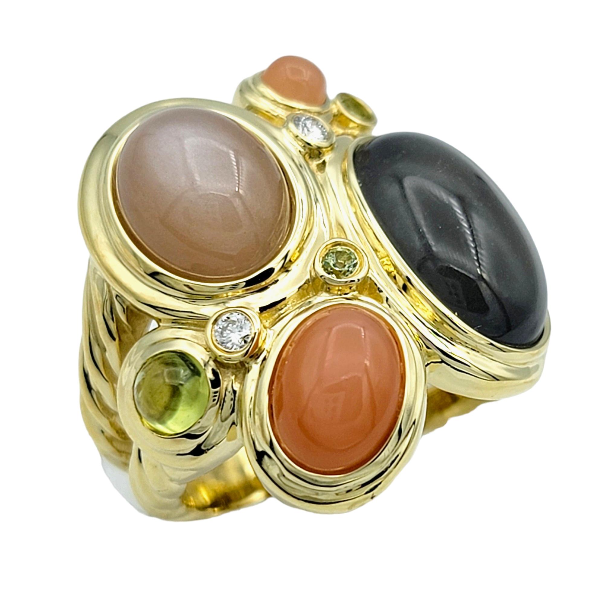 Ring Size: 7

This beautiful David Yurman multi-stone cocktail ring is an exquisite piece set in 18 karat yellow gold. This stunning ring features an array of vibrant gemstones, artfully arranged to create a captivating and colorful display.

The