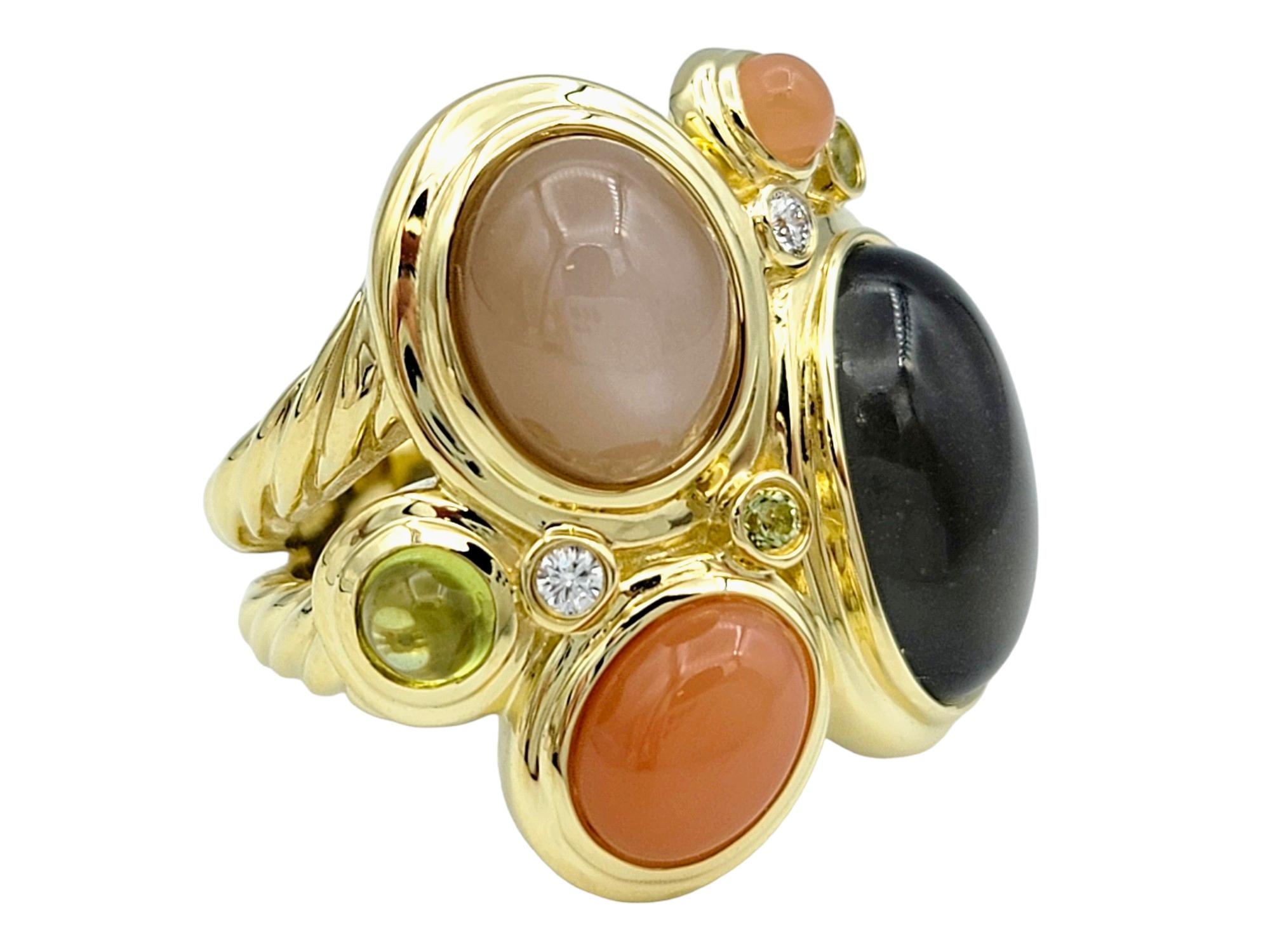 Contemporary David Yurman Multi Gemstone Cabochon Mosaic Cocktail Ring 18 Karat Yellow Gold