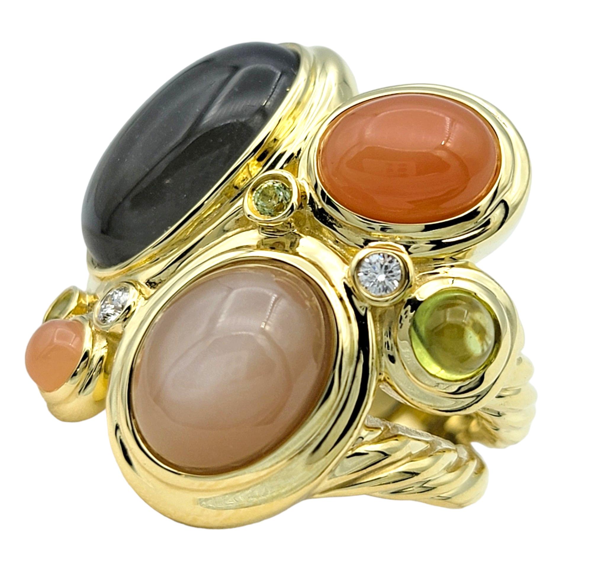 David Yurman Multi Gemstone Cabochon Mosaic Cocktail Ring 18 Karat Yellow Gold In Good Condition In Scottsdale, AZ