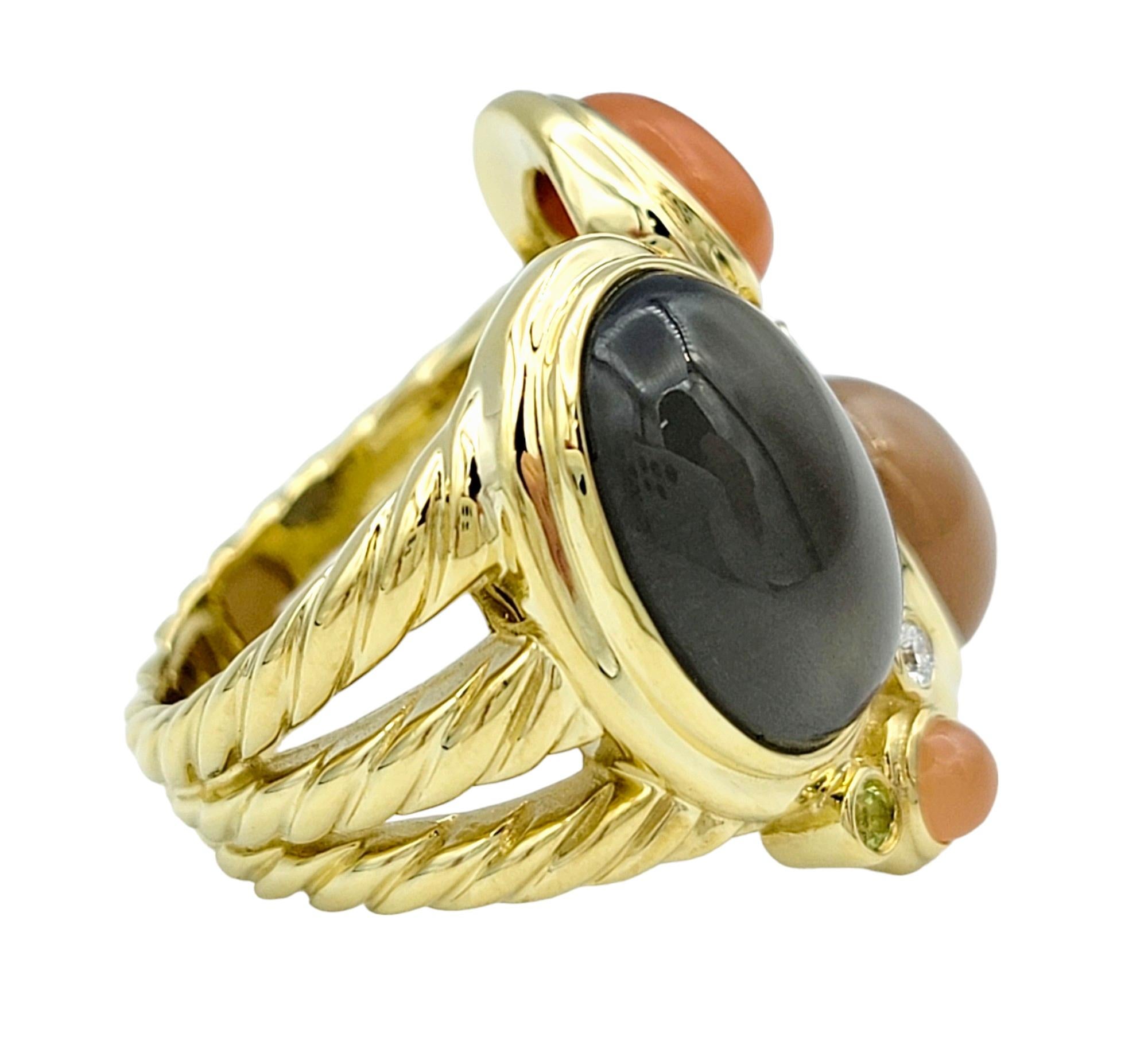 Women's David Yurman Multi Gemstone Cabochon Mosaic Cocktail Ring 18 Karat Yellow Gold