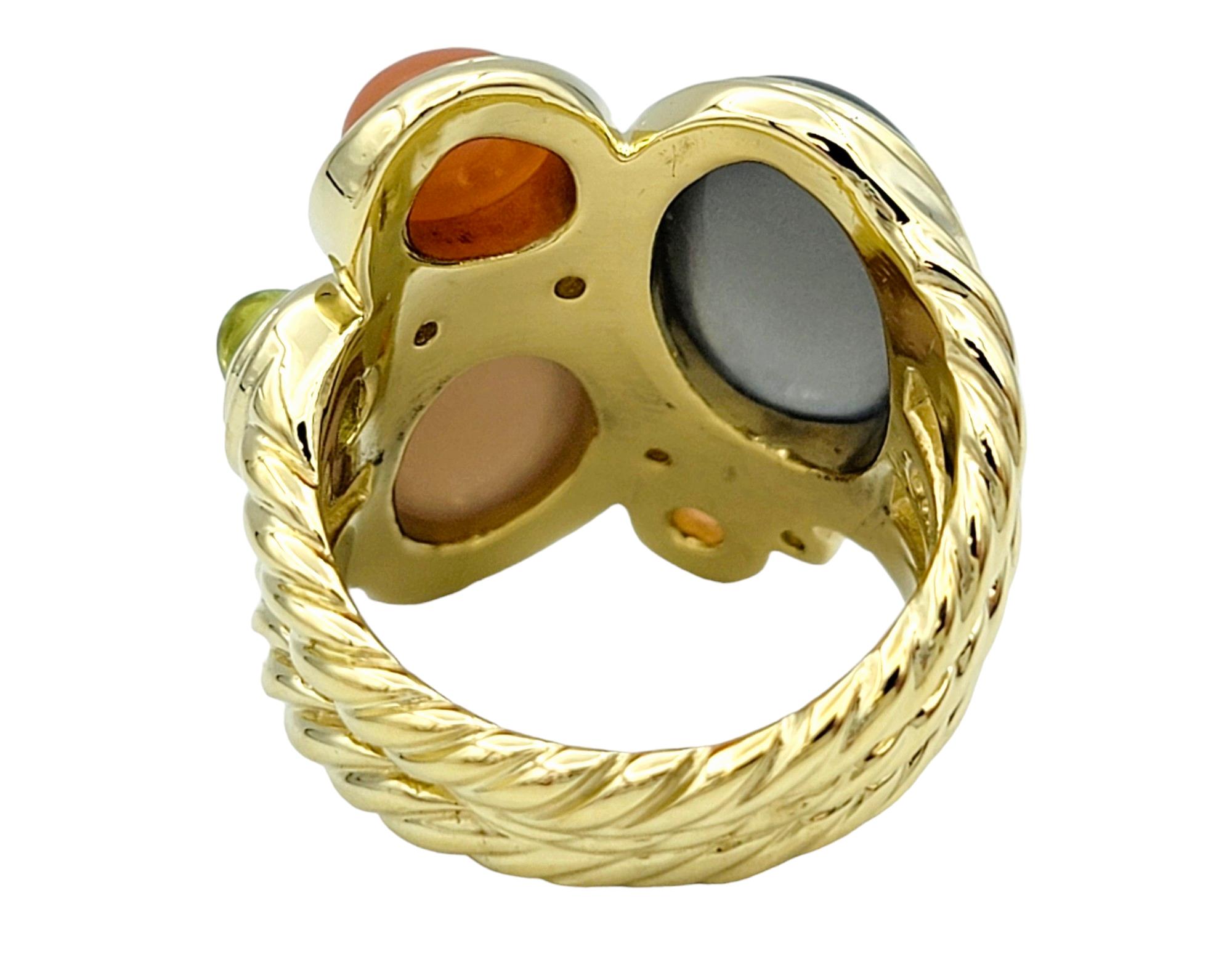 David Yurman Multi Gemstone Cabochon Mosaic Cocktail Ring 18 Karat Yellow Gold 1