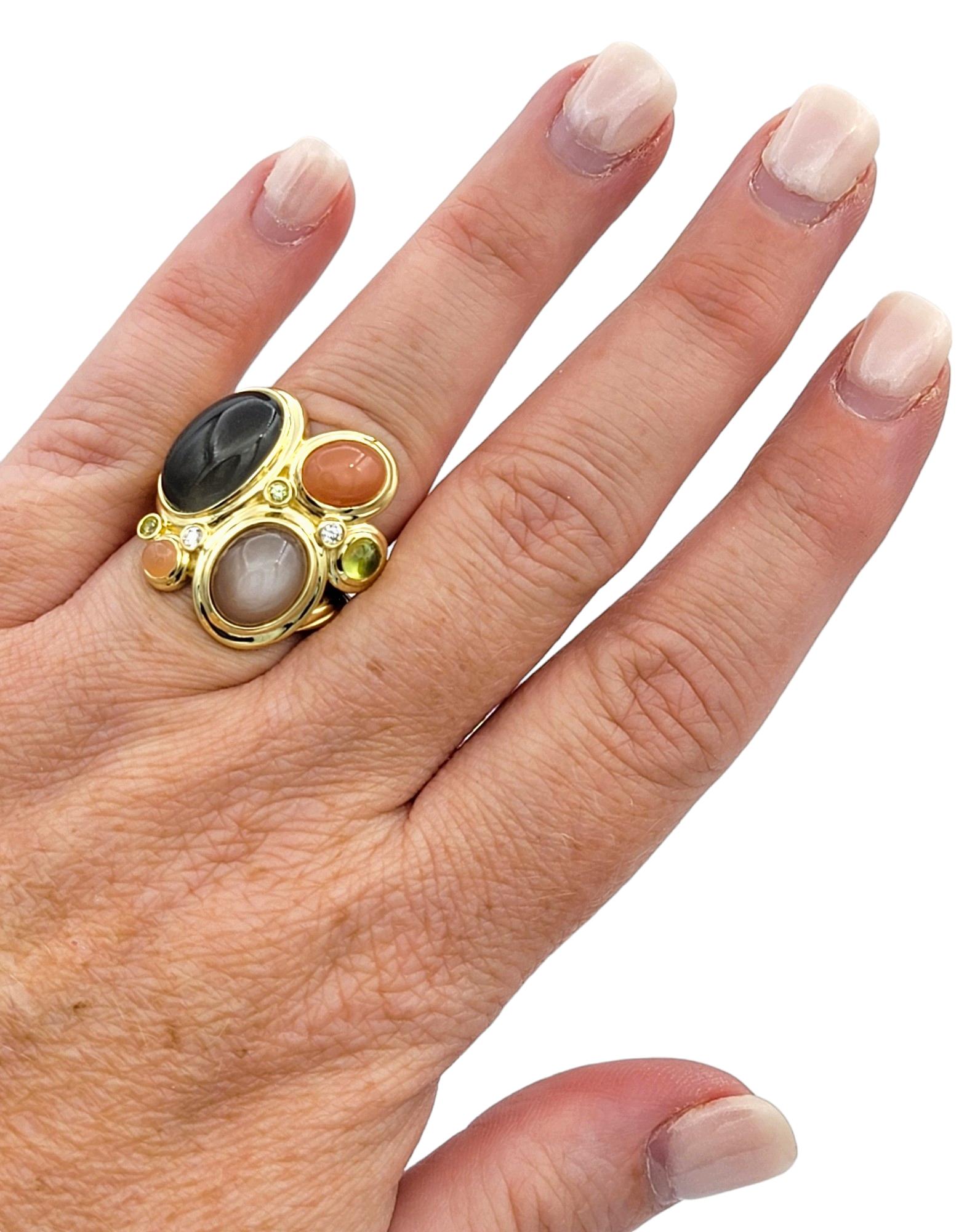 David Yurman Multi Gemstone Cabochon Mosaic Cocktail Ring 18 Karat Yellow Gold 3