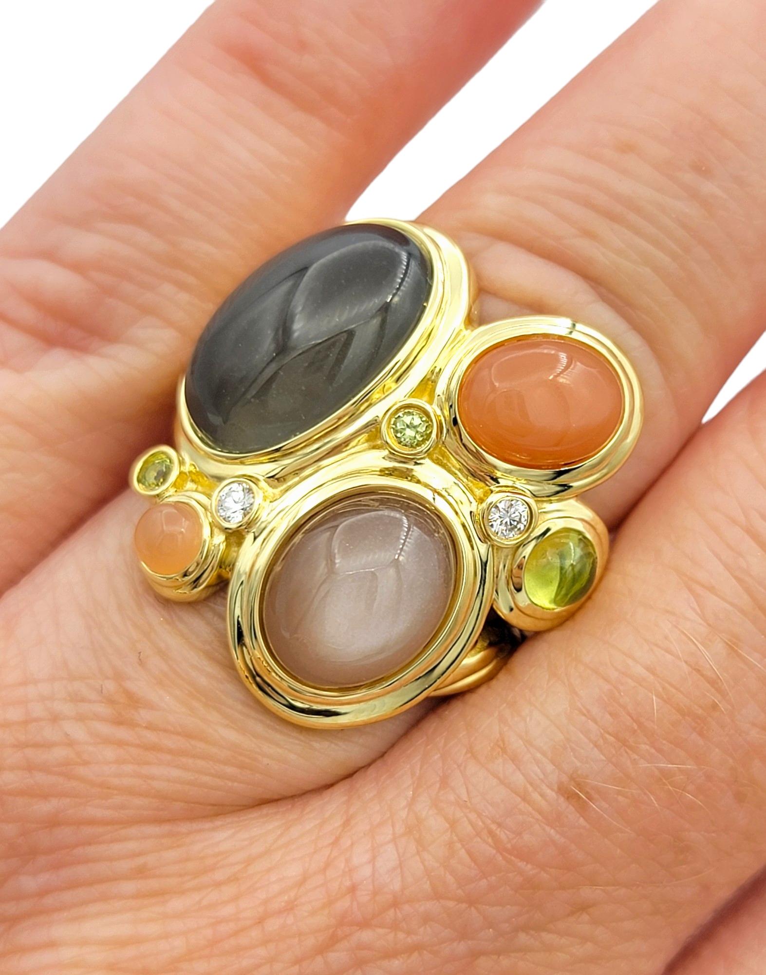 David Yurman Multi Gemstone Cabochon Mosaic Cocktail Ring 18 Karat Yellow Gold 4