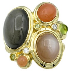 David Yurman Multi Gemstone Cabochon Mosaic Cocktail Ring 18 Karat Yellow Gold