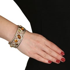 David Yurman Multi-Gemstone Mosaic Bracelet, Sterling and 18 Karat Gold Cuff