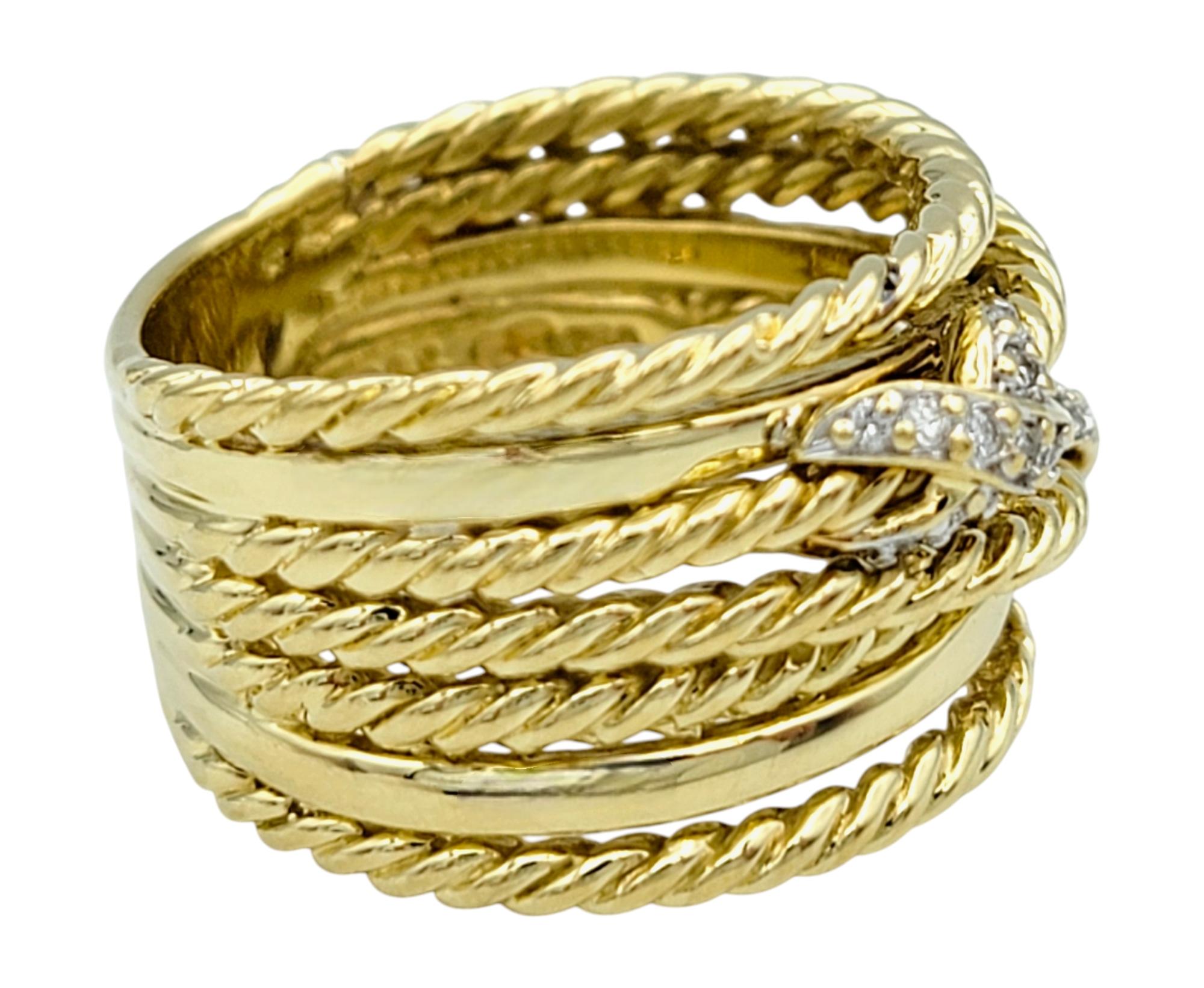 Contemporary David Yurman Multi-Row Pavé Diamond 'X' Wide Band Ring in 18 Karat Yellow Gold