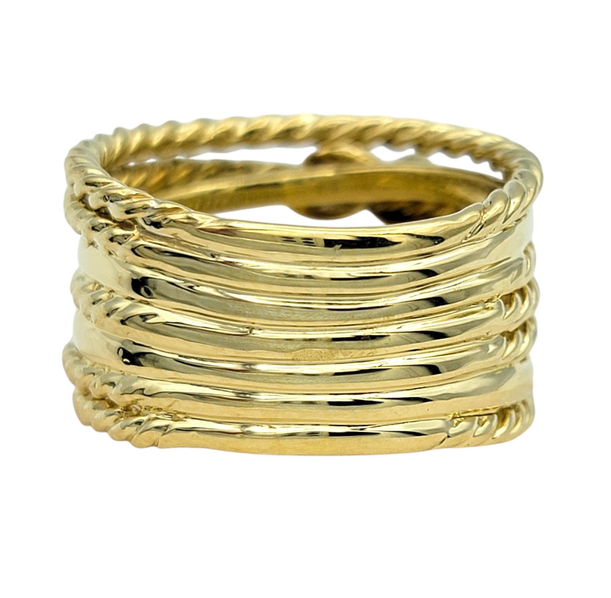 Round Cut David Yurman Multi-Row Pavé Diamond 'X' Wide Band Ring in 18 Karat Yellow Gold