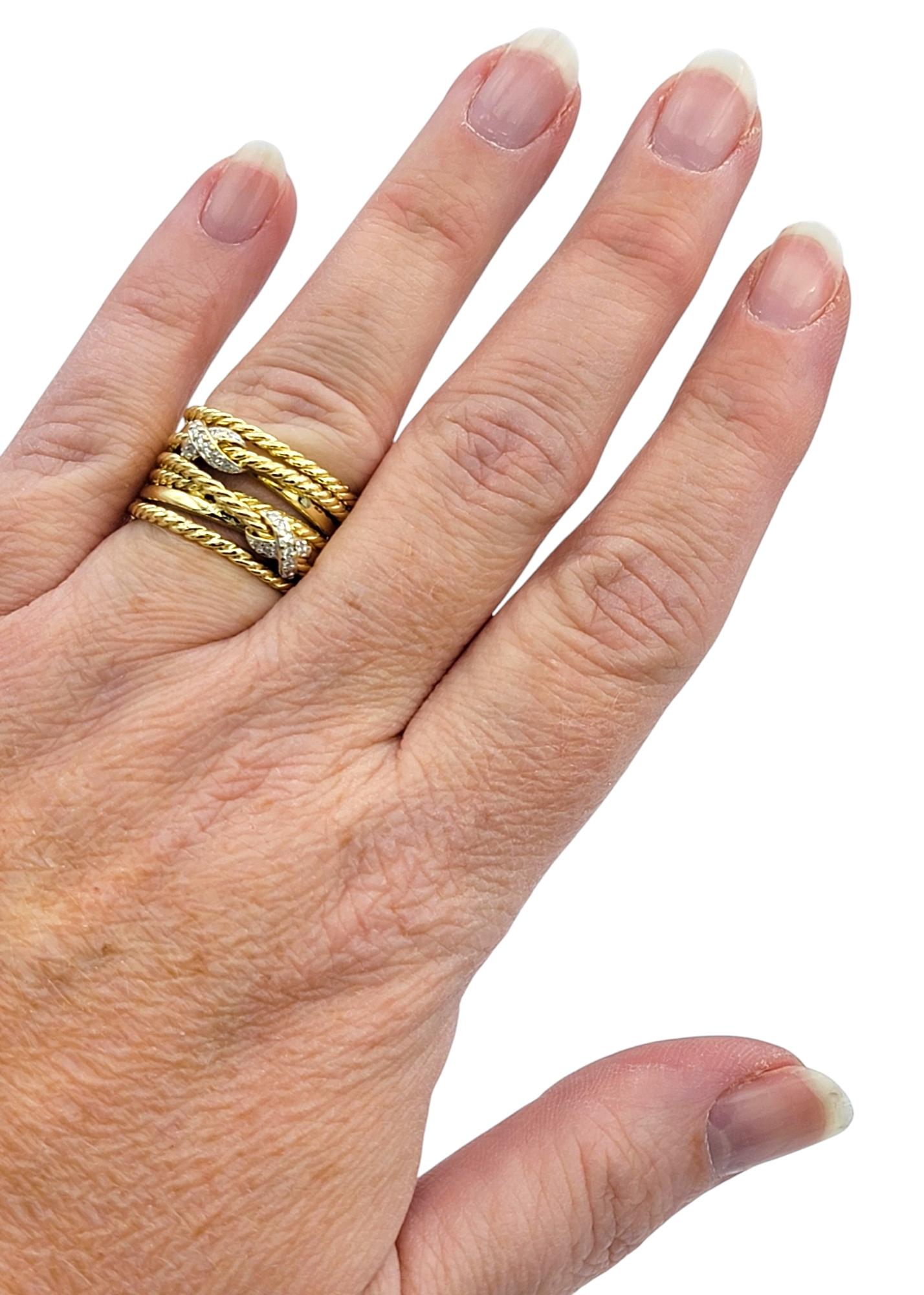 Women's David Yurman Multi-Row Pavé Diamond 'X' Wide Band Ring in 18 Karat Yellow Gold