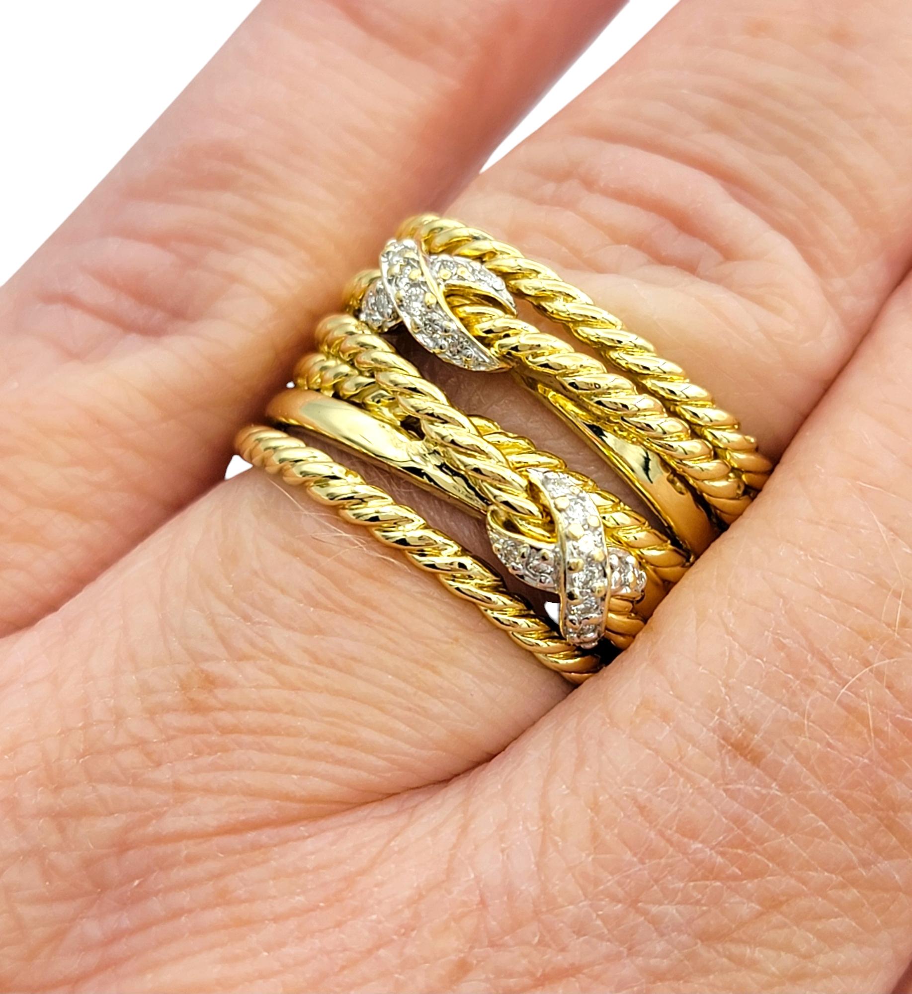 David Yurman Multi-Row Pavé Diamond 'X' Wide Band Ring in 18 Karat Yellow Gold 1