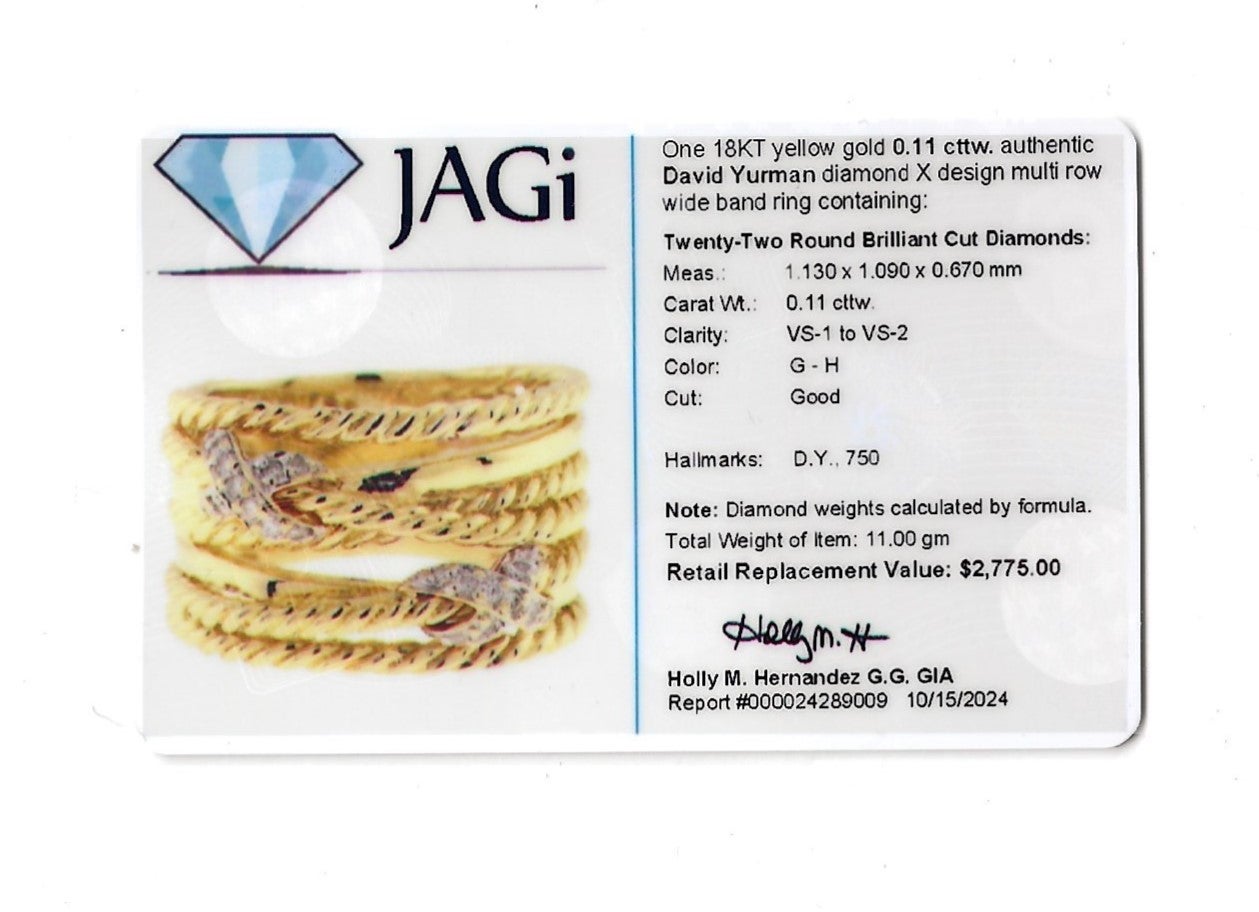 David Yurman Multi-Row Pavé Diamond 'X' Wide Band Ring in 18 Karat Yellow Gold 2