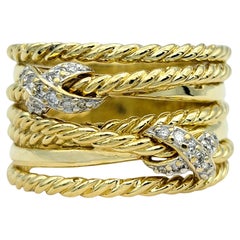 David Yurman Multi-Row Pavé Diamond 'X' Wide Band Ring in 18 Karat Yellow Gold