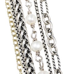 David Yurman Multi Strand Silver Gold and Pearls Necklace