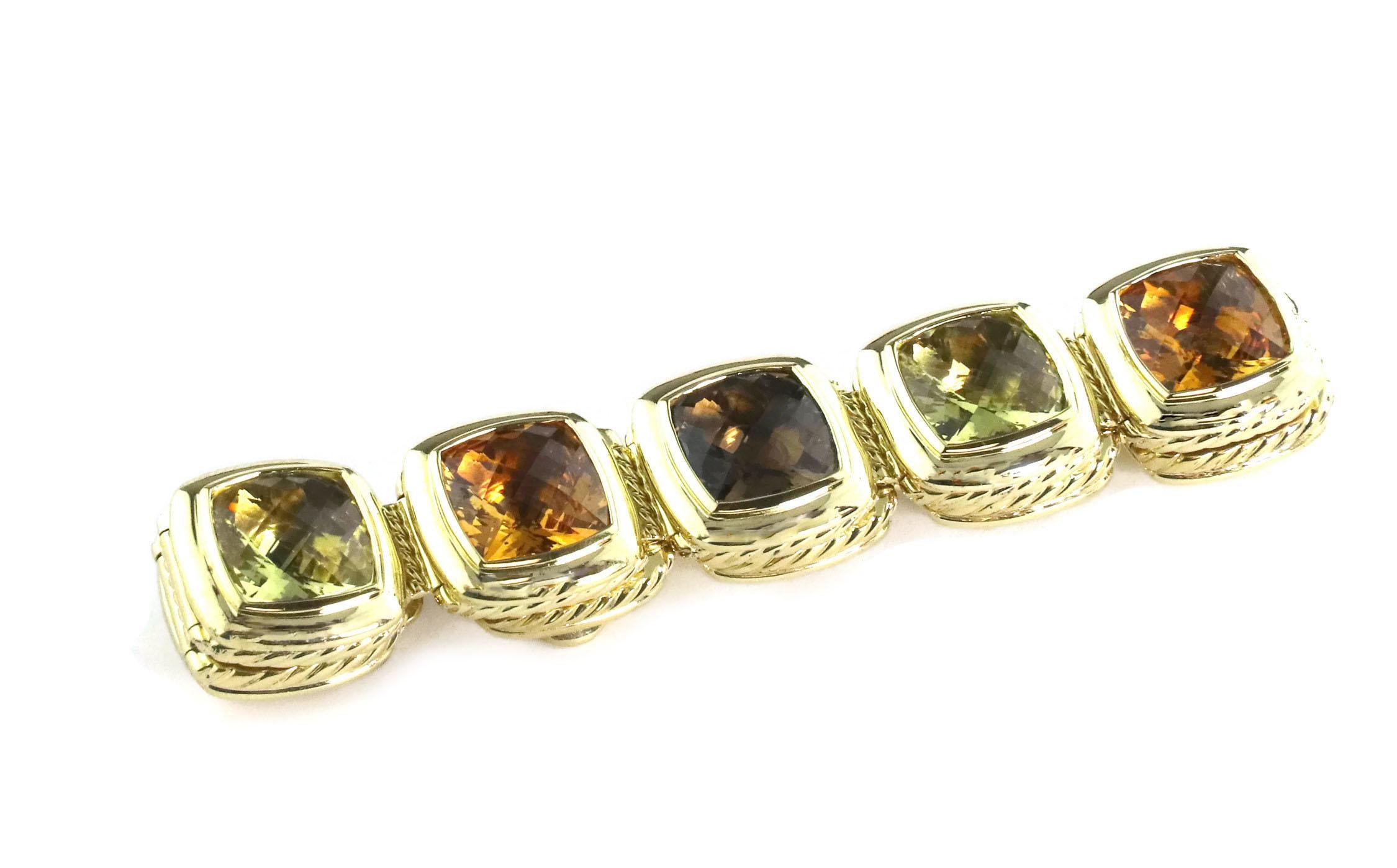 Modern David Yurman Multicolor Gems 18k Yellow Gold Cable Cushion Link Bracelet