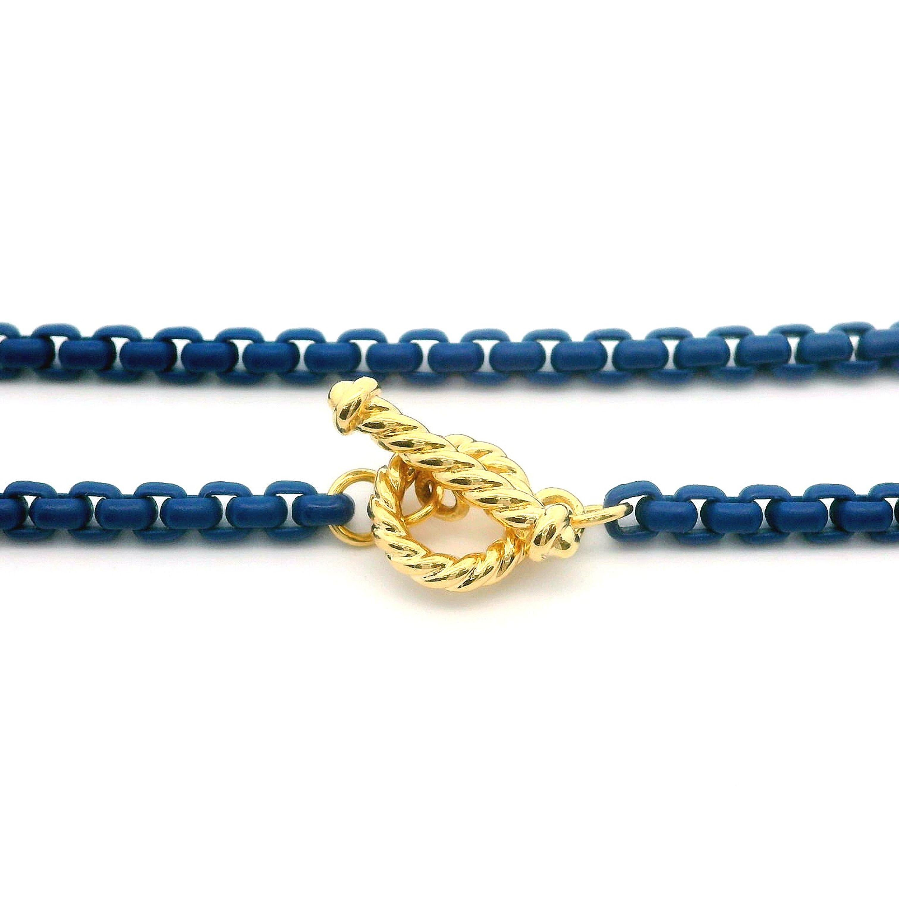 David Yurman Navy Blue Acrylic Box Chain Set of 2 W/ 14k Gold Toggle Clasp In Excellent Condition In Montclair, NJ