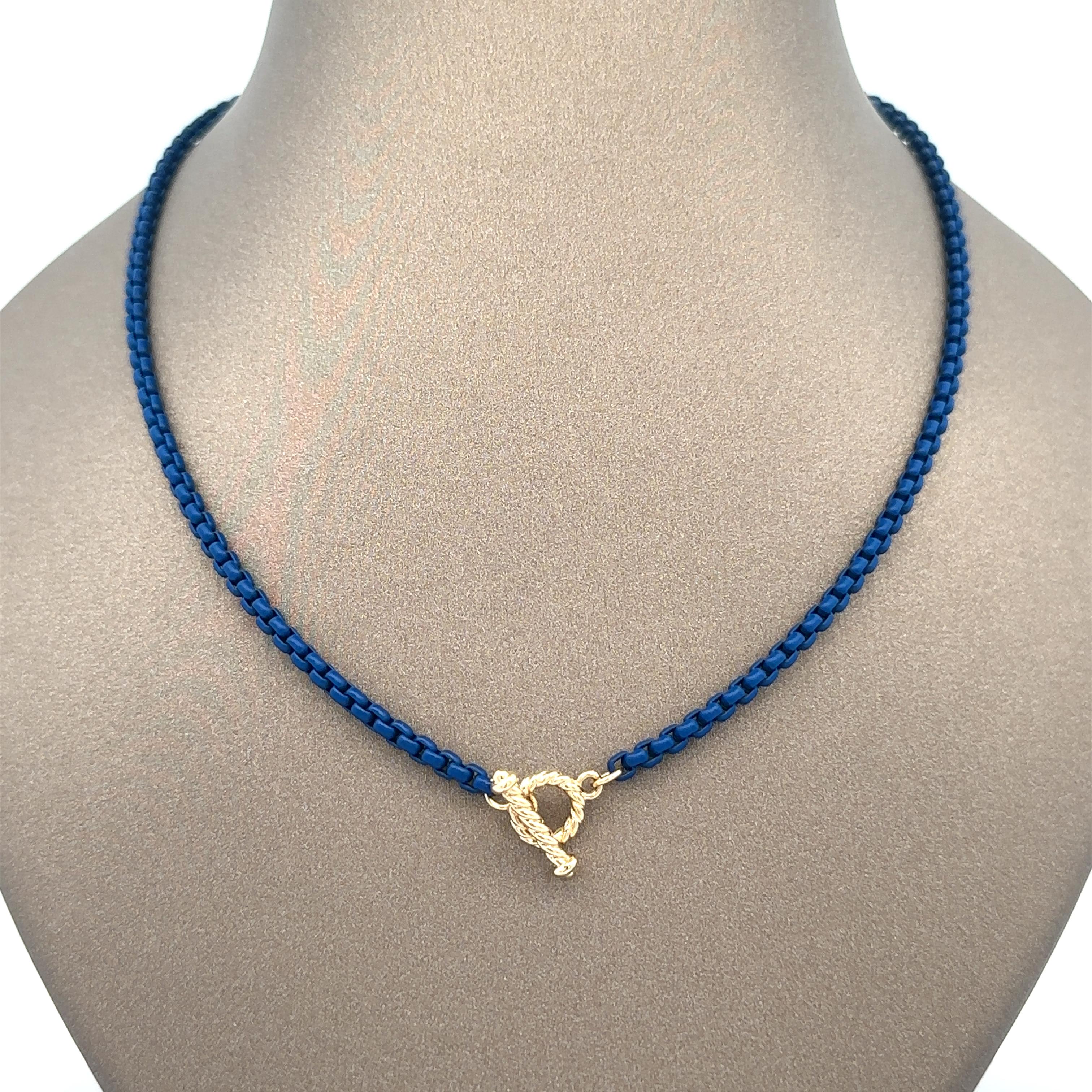 Women's or Men's David Yurman Navy Blue Acrylic Box Chain Set of 2 W/ 14k Gold Toggle Clasp