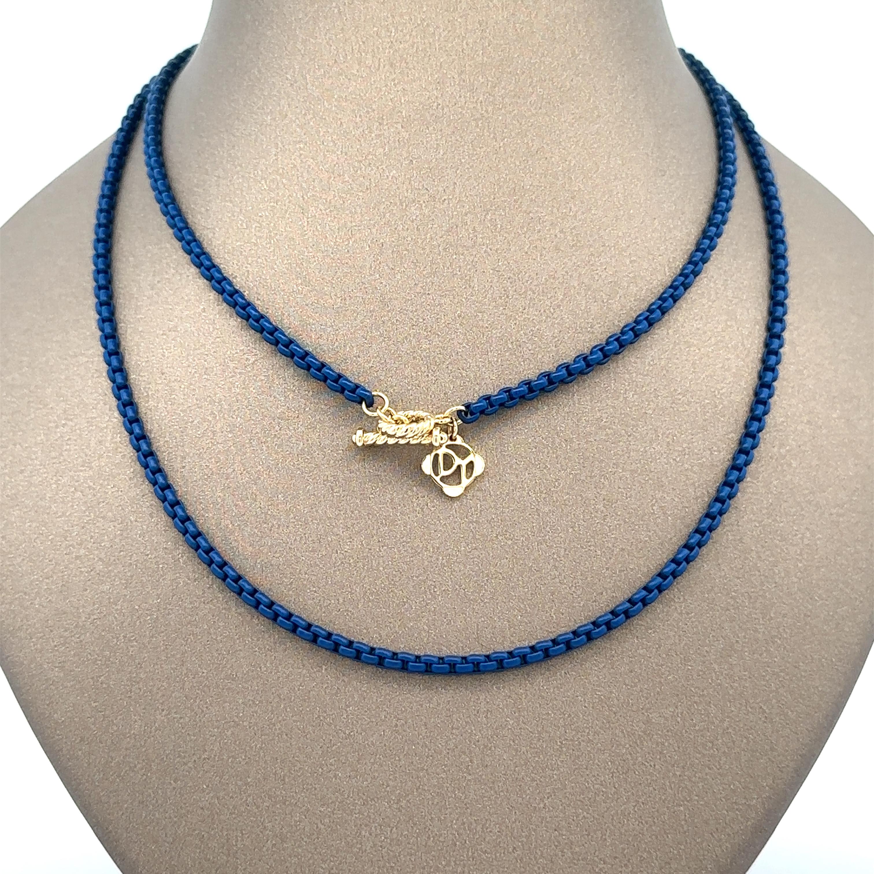 David Yurman Navy Blue Acrylic Box Chain Set of 2 W/ 14k Gold Toggle Clasp 1