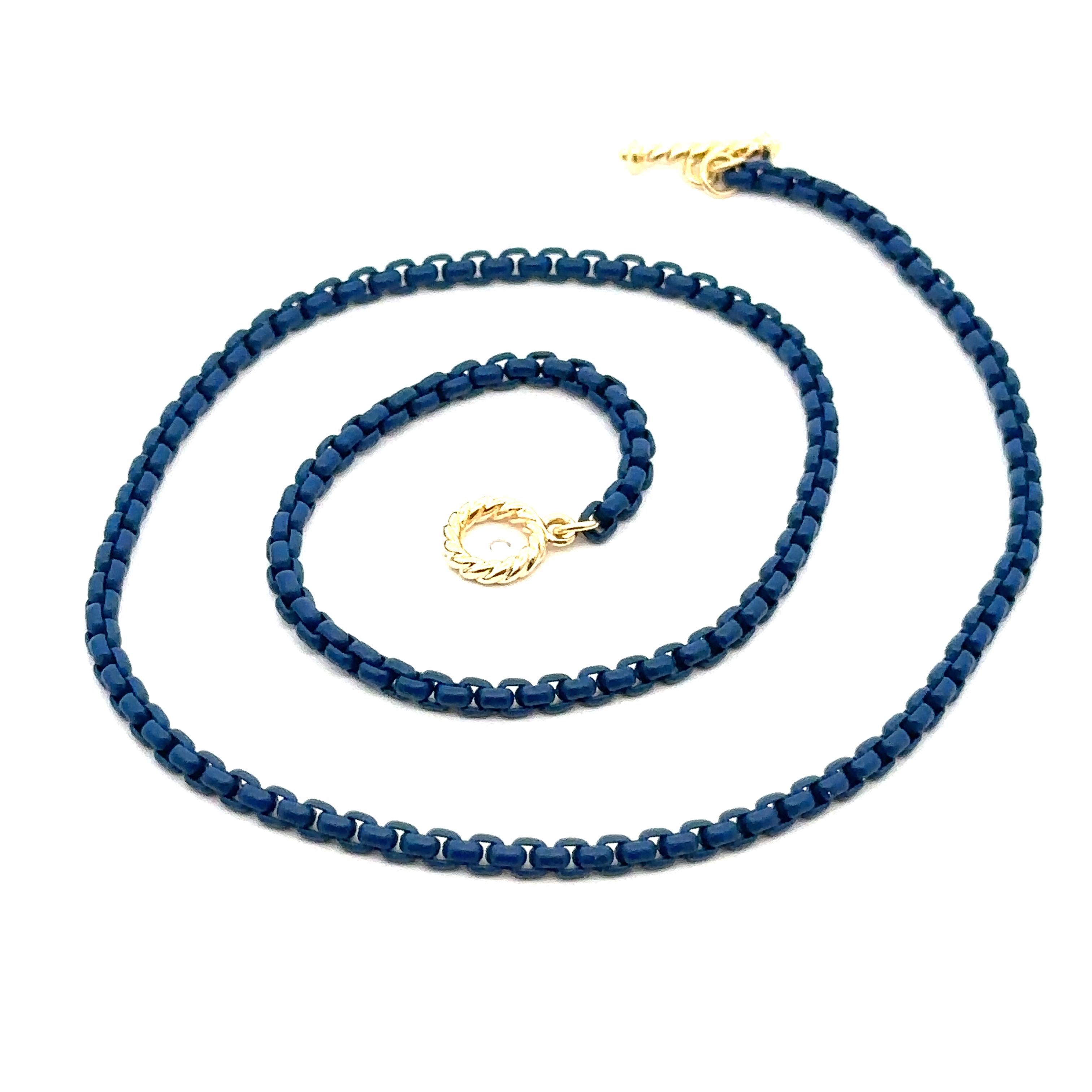David Yurman Navy Blue Acrylic Box Chain Set of 2 W/ 14k Gold Toggle Clasp 2