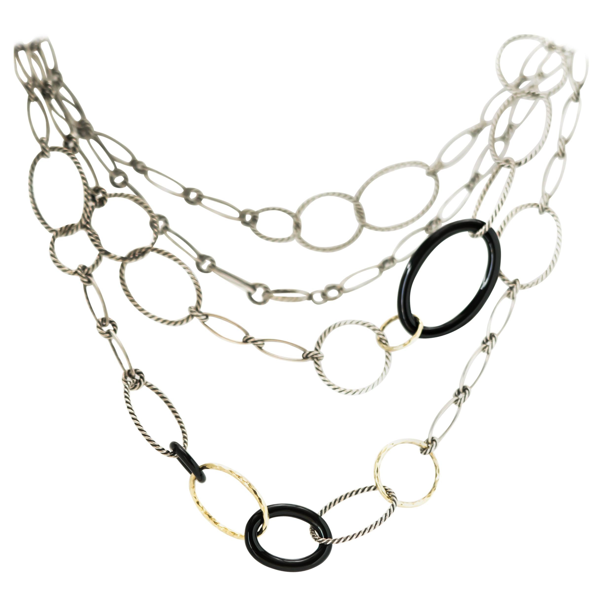 David Yurman Necklace in Sterling Silver, 18 Karat Yellow Gold and Onyx For Sale