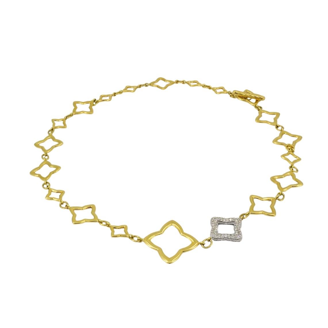 Round Cut David Yurman Necklace Two-Tone Gold Diamond Quatrefoil Motif For Sale