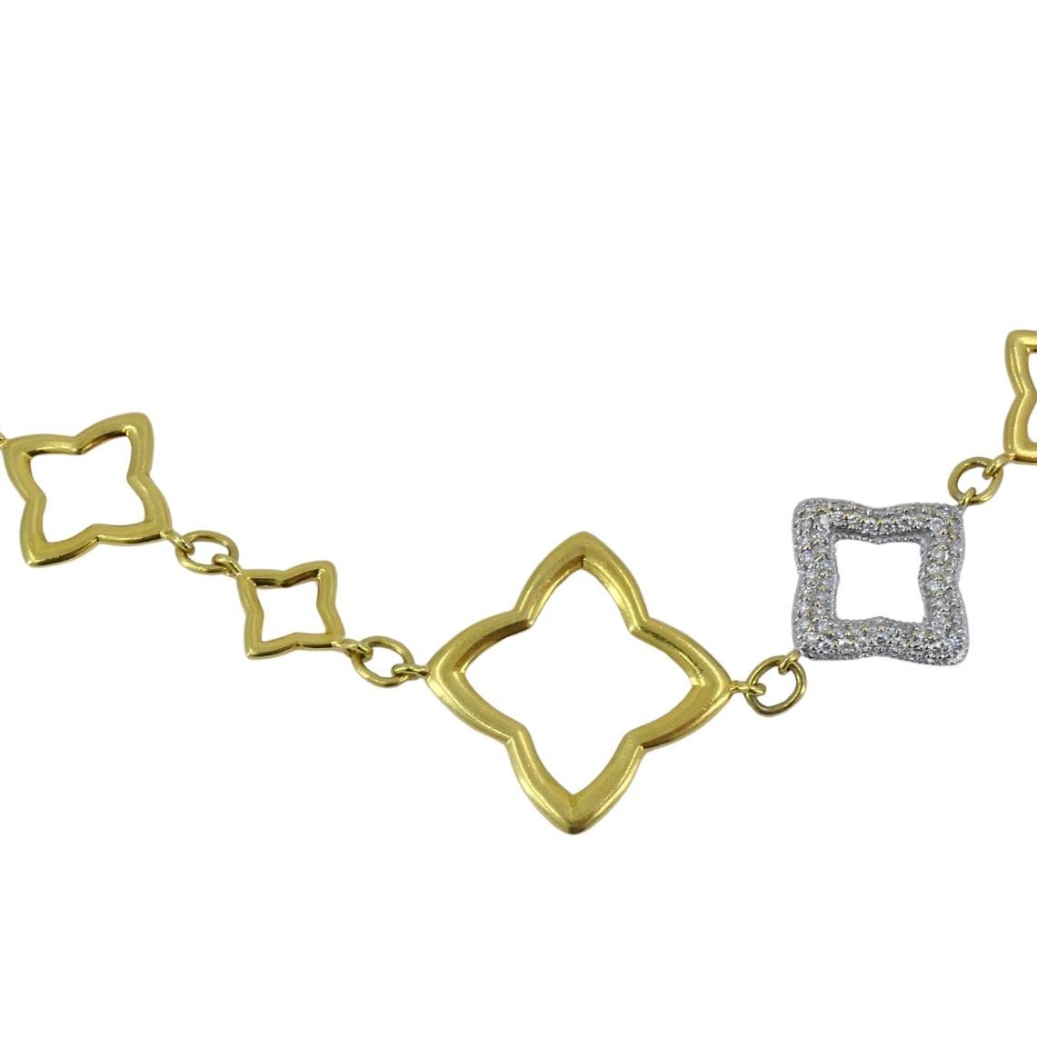 Women's David Yurman Necklace Two-Tone Gold Diamond Quatrefoil Motif For Sale