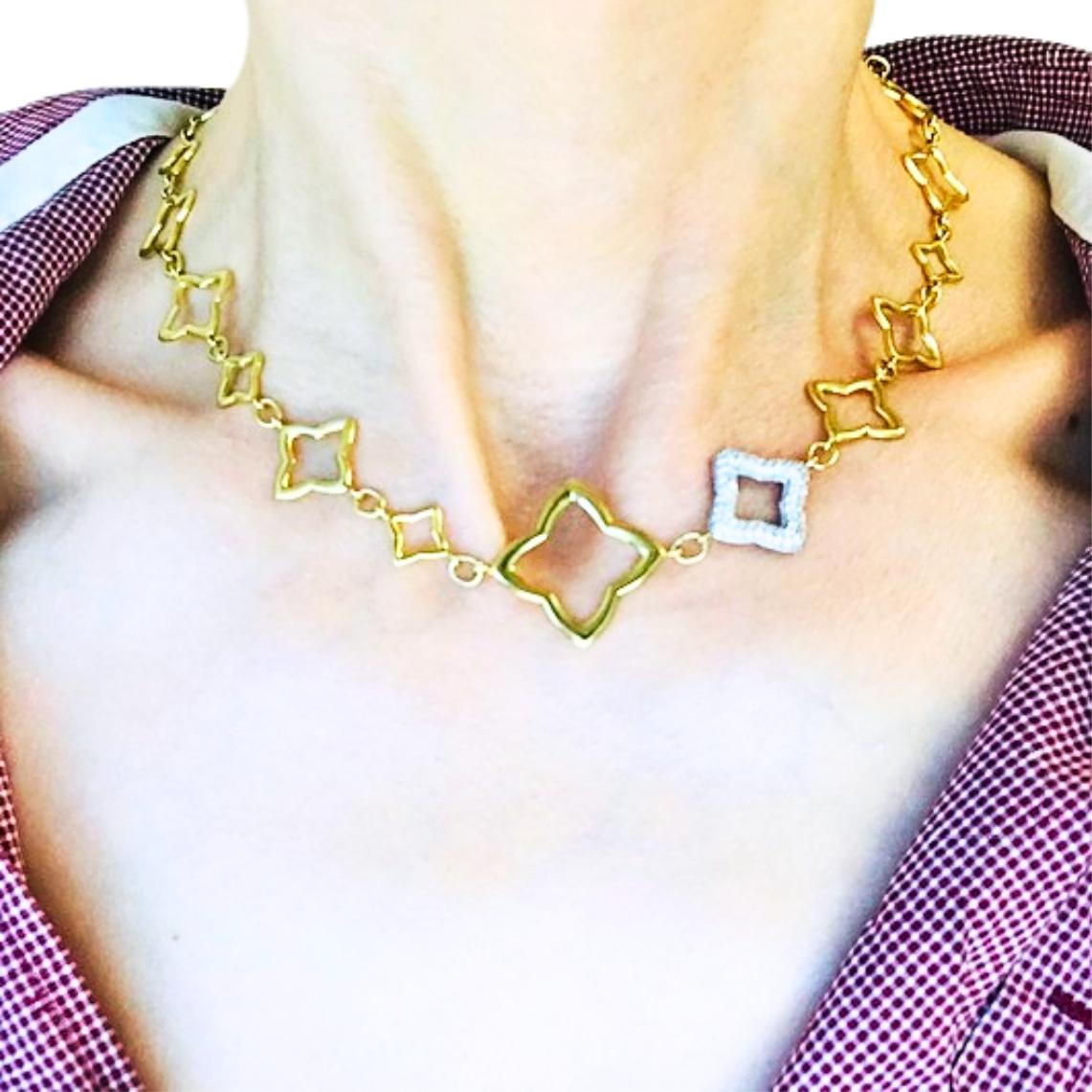 David Yurman Necklace Two-Tone Gold Diamond Quatrefoil Motif For Sale 3