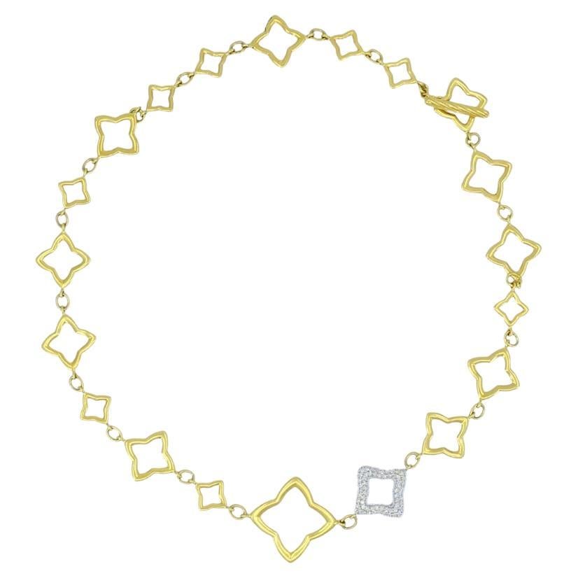 David Yurman Necklace Two-Tone Gold Diamond Quatrefoil Motif For Sale