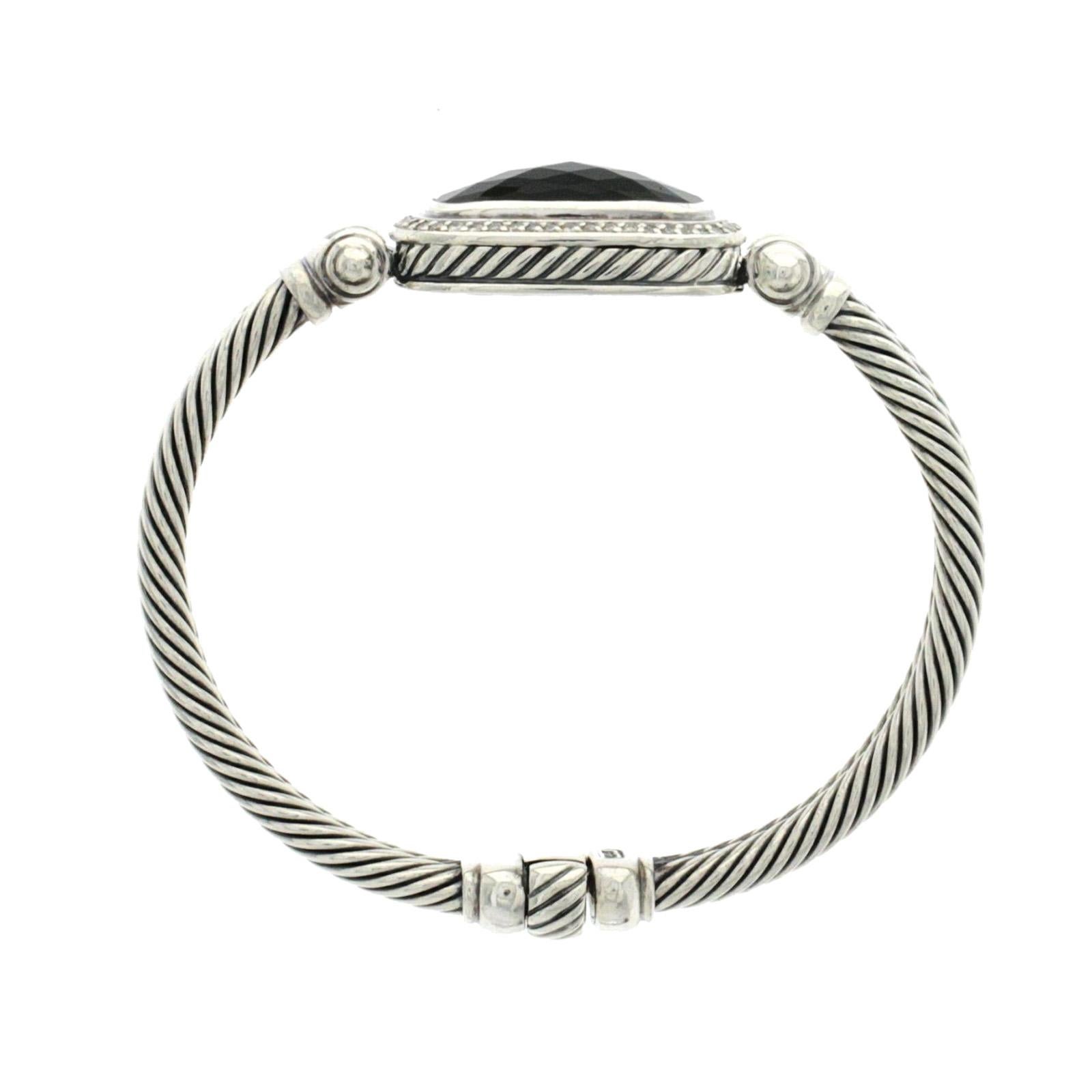 David Yurman Nobelesse 925 Silver Diamond and Black Onyx Cable Bracelet In Good Condition In Los Angeles, CA