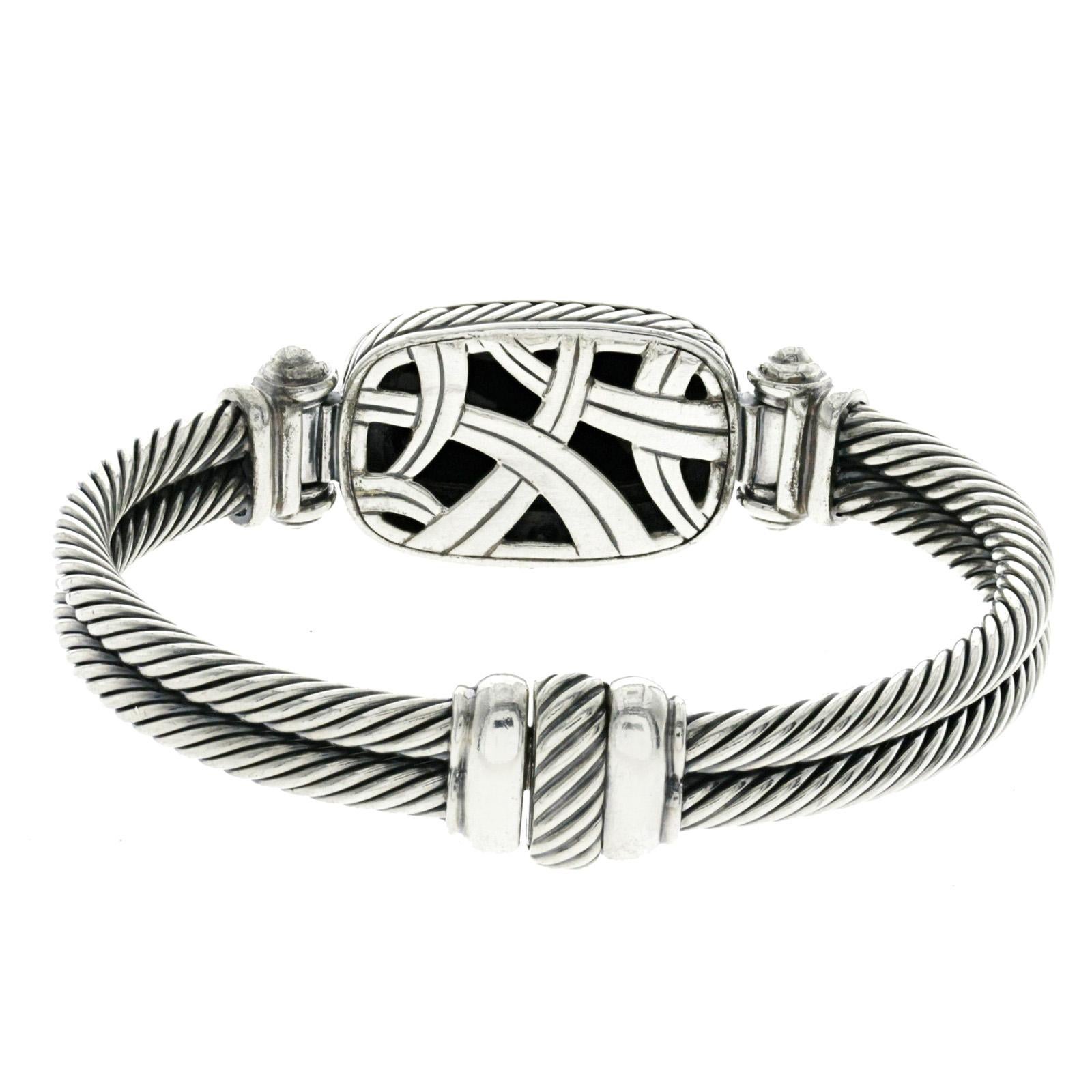 David Yurman Nobelesse 925 Silver Diamond and Black Onyx Cable Bracelet 2