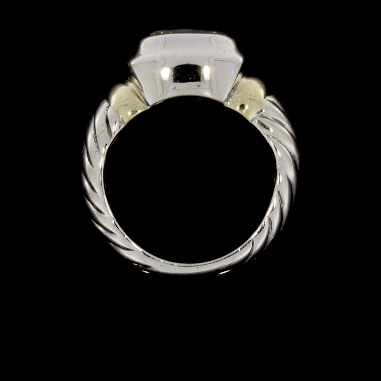 Women's David Yurman Noblesse 14 Karat Gold and Silver Cushion Cut Citrine Cable Ring