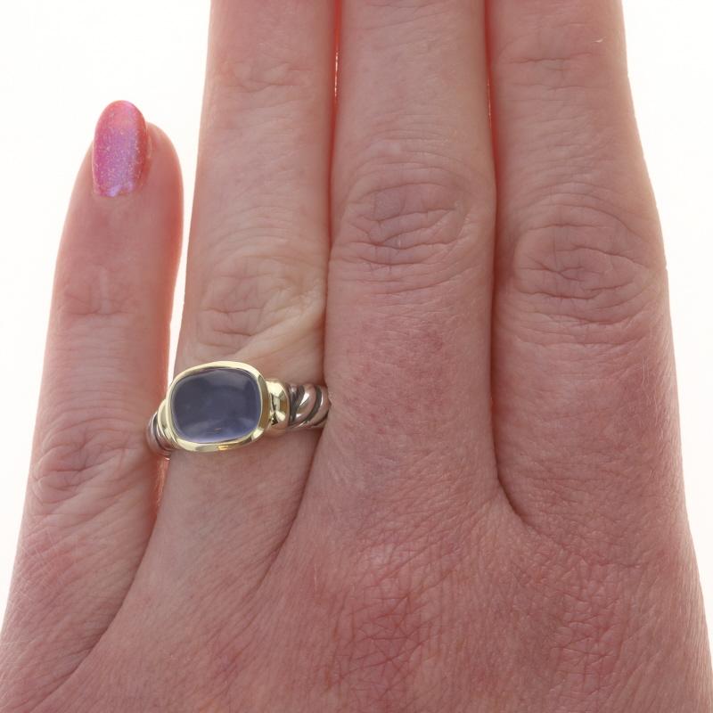 David Yurman Noblesse Blauer Chalzedon Solitär Ring Sterling 925 Gelbgold 18k (Cabochon) im Angebot