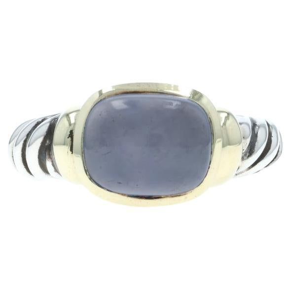 David Yurman Anello solitario in calcedonio blu Sterlina 925 Oro giallo 18k