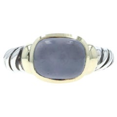 David Yurman Anello solitario in calcedonio blu Sterlina 925 Oro giallo 18k