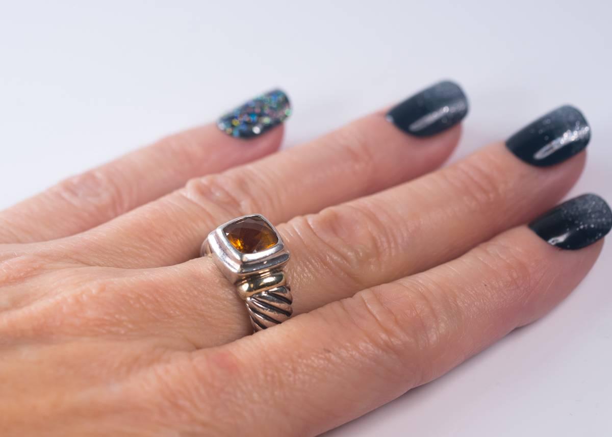 Modern David Yurman Noblesse Citrine Petite Ring with Sterling Silver and 14 Karat Gold