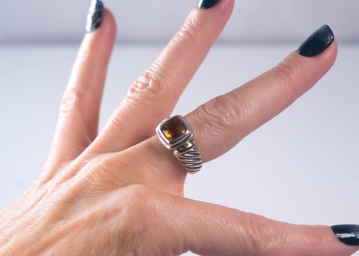 David Yurman Noblesse Citrine Petite Ring with Sterling Silver and 14 Karat Gold In Good Condition In Hicksville, NY