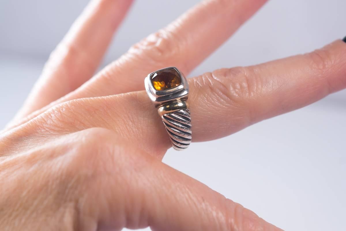 Women's or Men's David Yurman Noblesse Citrine Petite Ring with Sterling Silver and 14 Karat Gold