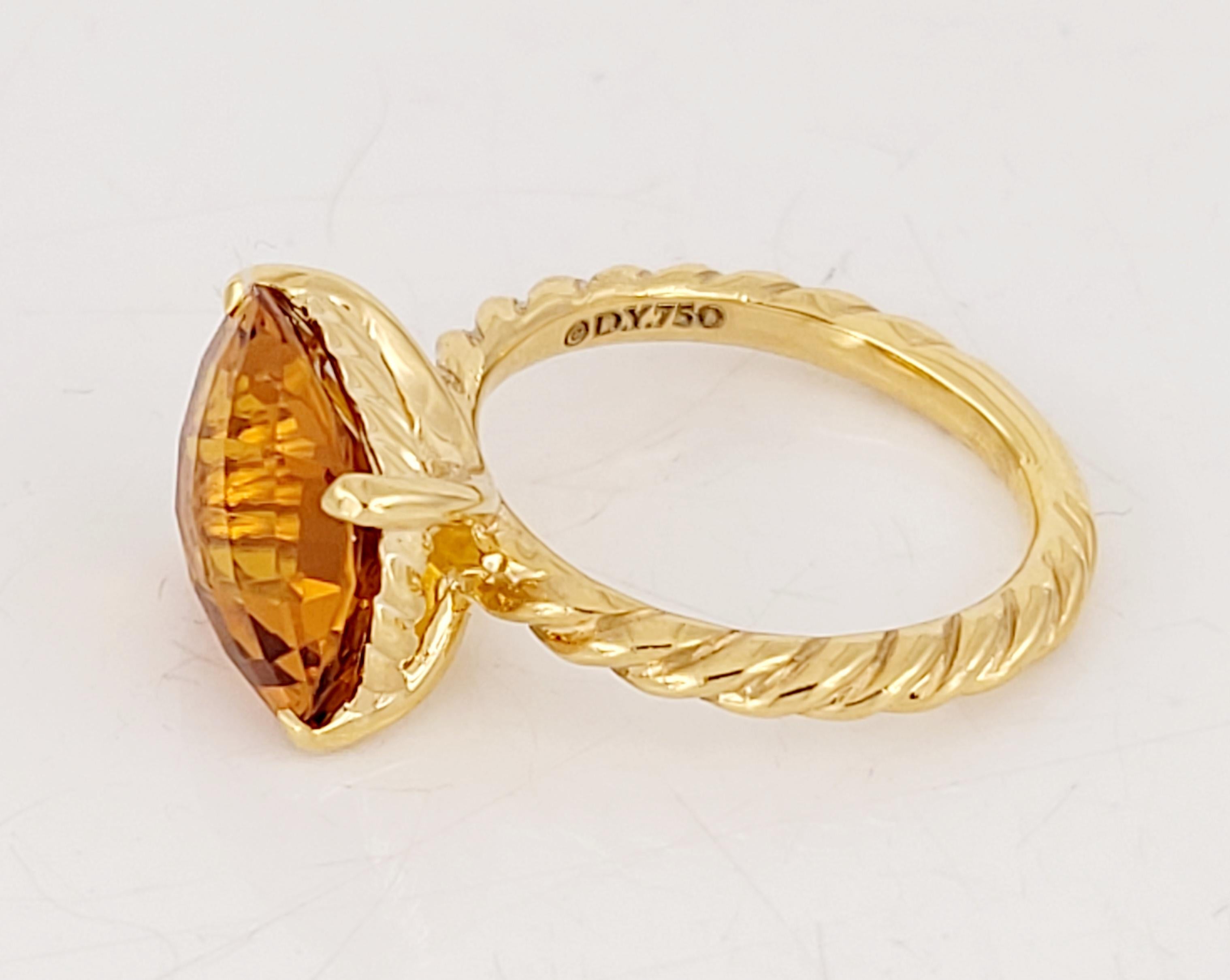 Brand David Yurman
Noblesse Collection Ring
Material 18K Yellow Gold
Gemstone 3.25ct
Ring Size 5.25
Ring Weight 4.7gr
Condition New, never worn 
Retail Price:$2.650