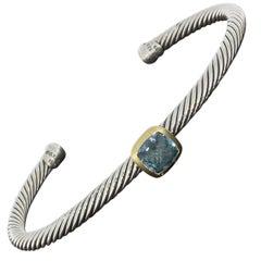 David Yurman Noblesse Gold and Silver Cushion Cut Blue Topaz Cuff Bracelet