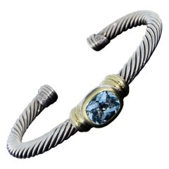 David Yurman Noblesse Gold and Silver Blue Topaz Cuff Bracelet