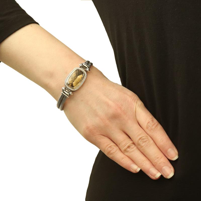 Taille coussin David Yurman Noblesse Lemon Quartz Diamond Bangle 6 1/2