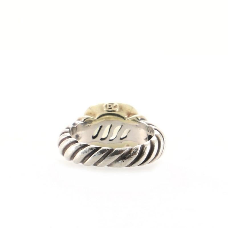 Condition: Good. Moderate to heavy wear with some abrasions to the gemstone.
Accessories: No Accessories
Measurements: Size: 4.5, Width: 5.3 mm
Designer: David Yurman
Model: Noblesse Ring Sterling Silver with 14K Yellow Gold and Citrine
Exterior
