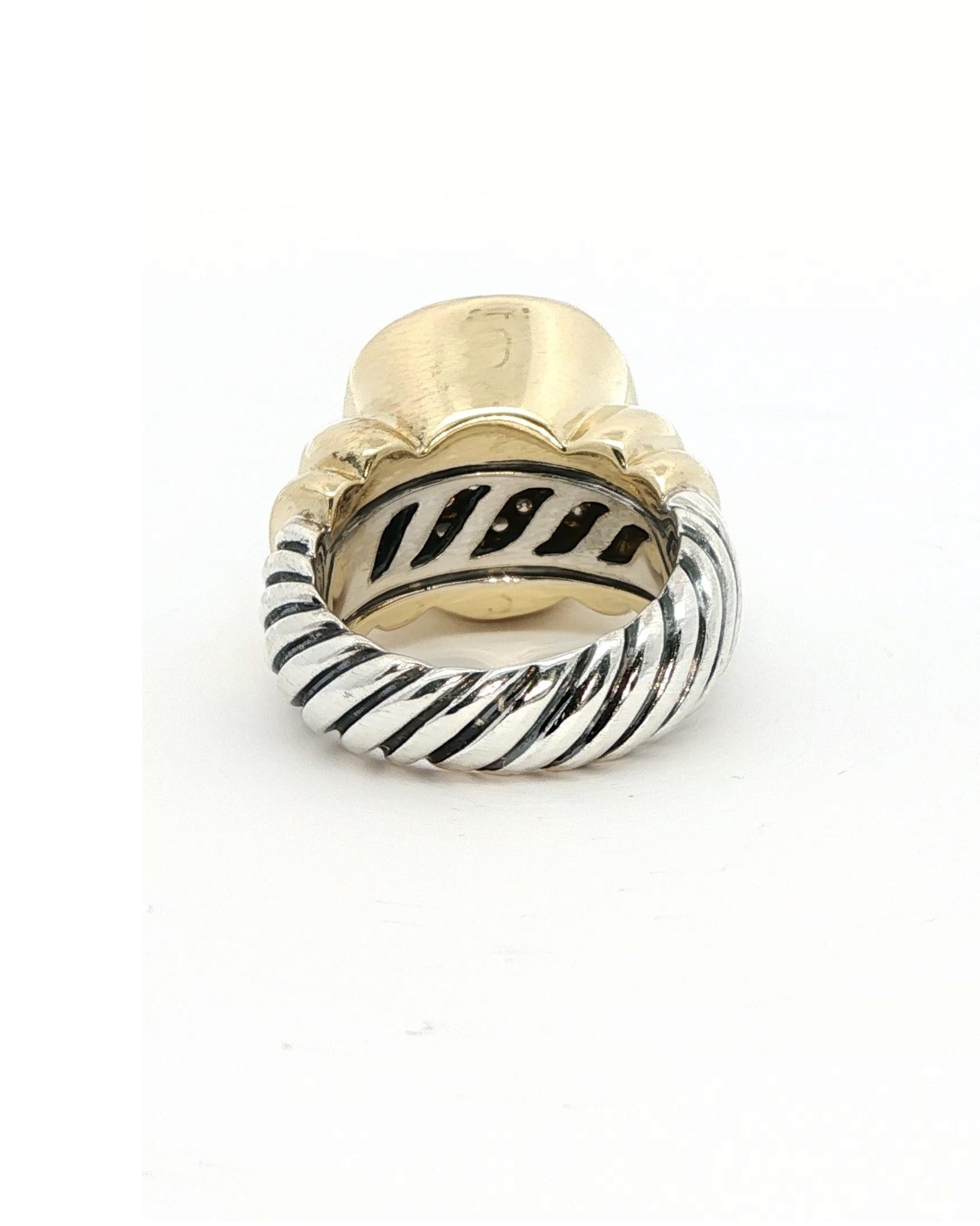 David Yurman Noblesse Sterling Silver/14KYG Diamond Ring - Size 5 Bon état - En vente à Cohasset, MA