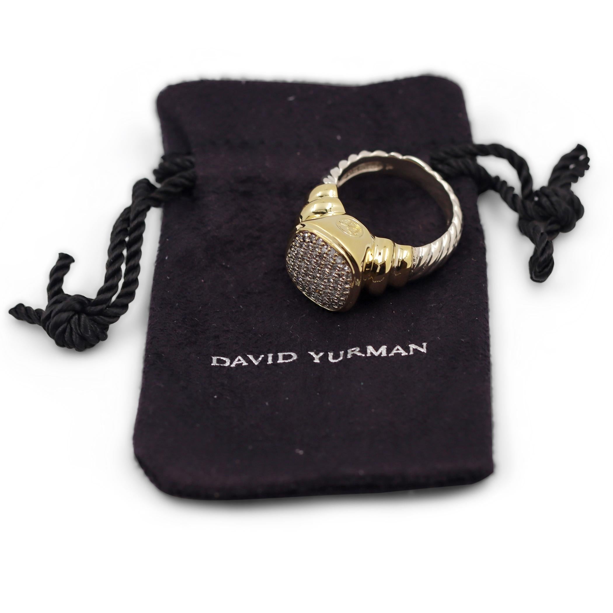 David Yurman 'Noblesse' Sterling Silver, Gold, and Diamond Ring In Excellent Condition In New York, NY
