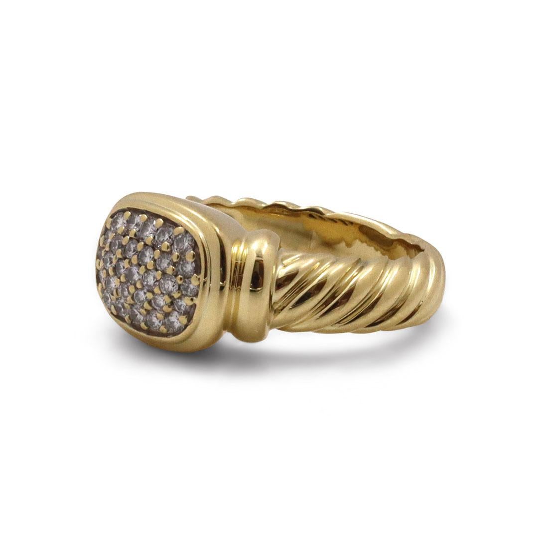 Authentic David Yurman 'Noblesse' ring crafted in 18 karat yellow gold. featuring a centerpiece pavé with approximately 0.30cts of glittering round brilliant cut diamonds.  Size 7.  Signed DY, 750.  CIRCA 2010s

Brand: David Yurman
Collection:
