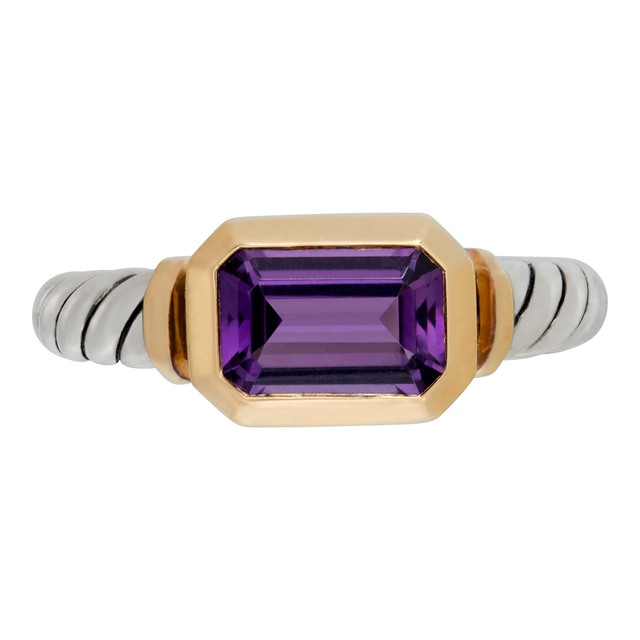 David Yurman Novella ring in 18k & sterling silver with amethyst. Size 4.5.

This David Yurman ring is currently size 7.75 and some items can be sized up or down, please ask! It weighs 4.5 pennyweights and is 18K & STERLING SILVER.