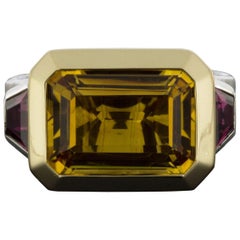 David Yurman Novella Emerald Cut Citrine and Rhodolite Garnet Three-Stone Ring